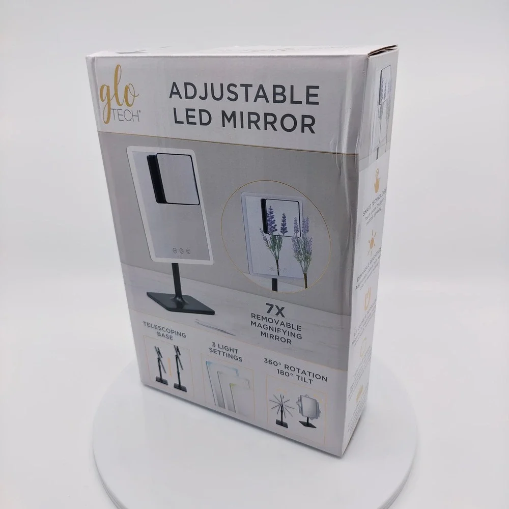 Glo Tech Adjustable LED Mirror 7X Magnifying Rechargeable 3 Light Settings Black
